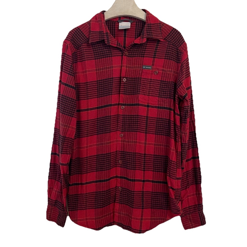 Columbia Cornell Woods Long Sleeve Flannel Shirt Men Red Jasper Ombre Plaid